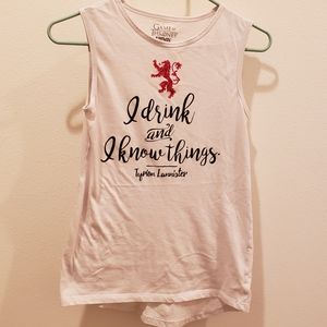 HBO Game of Thrones Tank Size Sm I Drink & I Know Things high/low hem